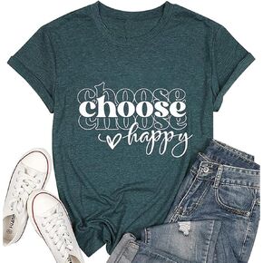 Women Choose Happy T Shirt Funny Cute Graphic Tee Blessed Tshirt Inspirational Short Sleeve Summer Casual Tops