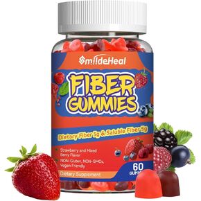 Fiber Gummies, Dietary Fiber, Soluble Fiber, for Women and Men, Gut Health Support, Non-GMOs, Non-Gluten, Vegan, Mixed Berry and Strawberry Flavor, 60 Count Gummies