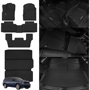 Floor Mats for 2016-2024 2025 Dodge Durango 6 Passengers 2nd Row Bucket Seat - All Weather for Dodge Durango Floor Mats & Cargo Mat Liner Upgrade Foldable Accessories- Black