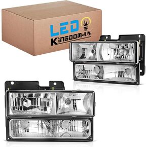 LEDKINGDOMUS Headlight Assembly, DOT-certified, Compatible with 1990-2000 Chevy GMC C1500 C2500 C3500 K1500 K2500 K3500 C/K Suburban GMC Yukon 95-99 Tahoe Replacement Headlamp Housing Bumper Lamp Set