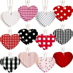 Zomiboo 24 Pieces Valentine's Day Wooden Hearts for Crafts Buffalo Plaid Heart Multi Colored Heart Decorative Farmhouse Valentines Decor for Christmas Valentine's Day Wedding Anniversary Themed Party