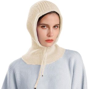 Knitted Hooded Scarf Hat Winter Balaclava Thermal Neck Gaiters Neck Warmer Adjustable Scarf for Men Women