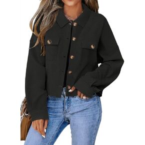 Womens Cropped Shacket Long Sleeve Button Down Lapel Casual Shirt Jacket 2024 Fashion Lightweight Top with Pockets