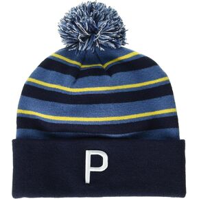 PUMA Golf Men's WRMLBL Stripe POM Beanie, DEEP Navy-Blue Horizon-PELÉ Yellow