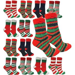 Yacht & Smith 12 Pairs Christmas Fuzzy Socks, Womens Holiday Slipper Sock, Furry, Bulk Gift Holiday Stocking Stuffer
