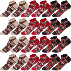 12 Pairs Adult Christmas Socks with Grips Winter Warm Women Socks Xmas Cozy Non Skid Cute Socks for Home Gift