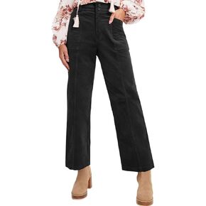 Acelitt Womens Casual Winter Corduroy Pants Fashion 2023 Loose Straight Leg Pants Trousers with Pockets Black XS