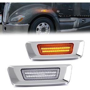 Gempro LED Side Marker Lights for Kenworth T680 Peterbilt 567 Amber Front Fender Marker Lamps Indicator, Smoked Len 2PCS