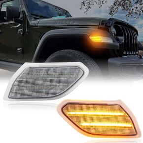 LED Front fender Side Marker Light Compatible with Wrangler JL 2018 2019 2020 2021 2022 2023 2024, for Gladiator JT 2020 2021 2022 2023, Amber Light Accessories Plug & Play, Clear Lens