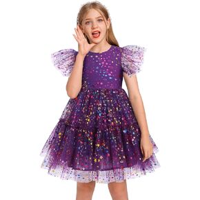 IDOPIP Flower Girls Sequin Rainbow Stars Tutu Dress for Kids Baby First Communion Wedding Princess Birthday Party Dresses