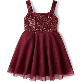 The Children's Place Girls' Sleeveless Dressy Dresses, Redwood Sequin Mesh, 10