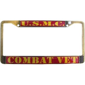 Eagle U.S.M.C. Marines Combat Veteran License Plate Frame Antiqued Brass Metal Made in The USA USMC