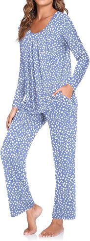 TAOHUADAO Women's Fall Pajamas Set with Pockets Soft Pants with Long Sleeve Top Ladies Sleepwear in Saudi Arabia