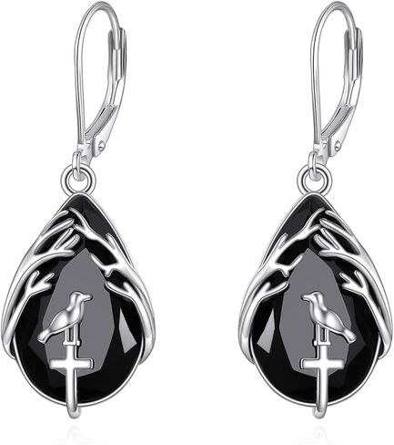 Black Tourmaline Earrings Sterling Silver Dangle Drop Leverback Earrings Jewelry Spiritual Protection Gifts for Women in Kuwait