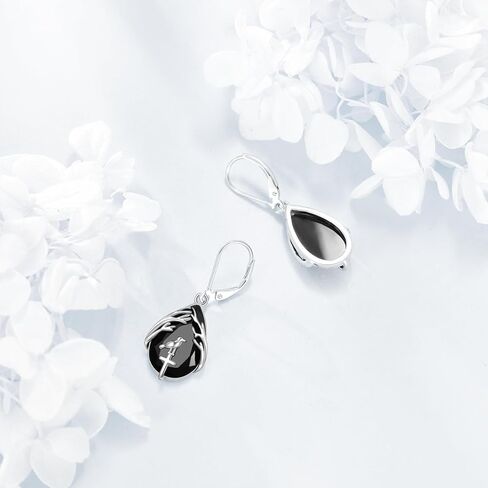 Black Tourmaline Earrings Sterling Silver Dangle Drop Leverback Earrings Jewelry Spiritual Protection Gifts for Women in Kuwait