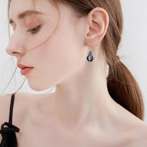 Black Tourmaline Earrings Sterling Silver Dangle Drop Leverback Earrings Jewelry Spiritual Protection Gifts for Women in Kuwait