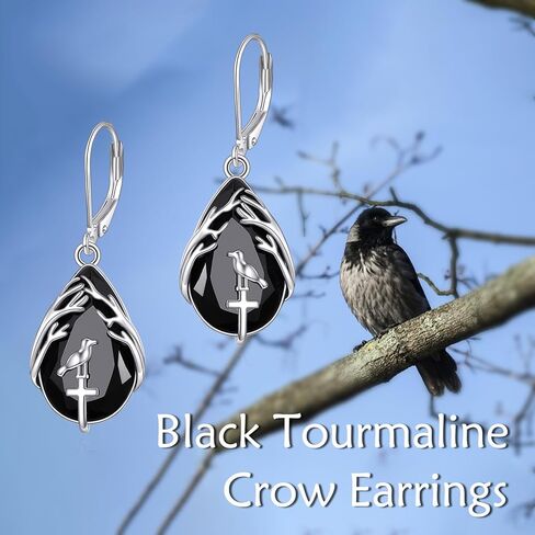 Black Tourmaline Earrings Sterling Silver Dangle Drop Leverback Earrings Jewelry Spiritual Protection Gifts for Women in Kuwait
