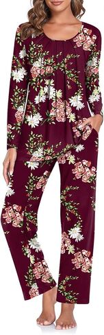 TAOHUADAO Women's Fall Pajamas Set with Pockets Soft Pants with Long Sleeve Top Ladies Sleepwear in Kuwait
