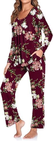 TAOHUADAO Women's Fall Pajamas Set with Pockets Soft Pants with Long Sleeve Top Ladies Sleepwear in Kuwait