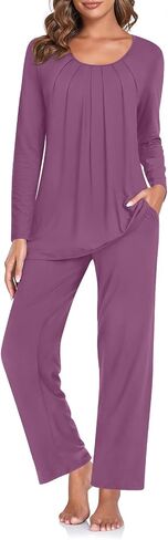TAOHUADAO Women's Fall Pajamas Set with Pockets Soft Pants with Long Sleeve Top Ladies Sleepwear in Saudi Arabia