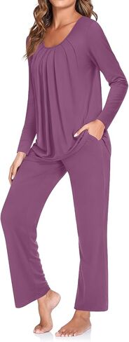 TAOHUADAO Women's Fall Pajamas Set with Pockets Soft Pants with Long Sleeve Top Ladies Sleepwear in Saudi Arabia