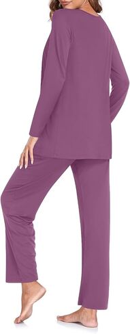 TAOHUADAO Women's Fall Pajamas Set with Pockets Soft Pants with Long Sleeve Top Ladies Sleepwear in Saudi Arabia