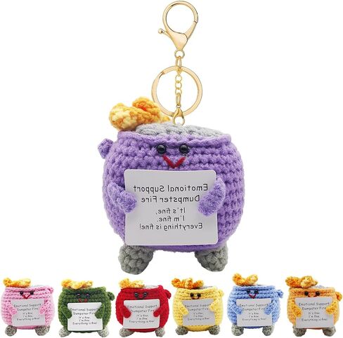 Emotional Support Dumpster Fire Crochet Keychains, Cute Keychain, Emotional Support Crochet Dumpster Fire Keychain in Saudi Arabia