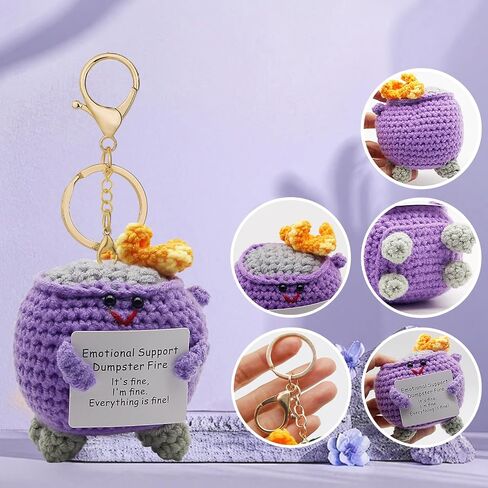 Emotional Support Dumpster Fire Crochet Keychains, Cute Keychain, Emotional Support Crochet Dumpster Fire Keychain in Saudi Arabia