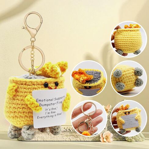 Emotional Support Dumpster Fire Crochet Keychains, Cute Keychain, Emotional Support Crochet Dumpster Fire Keychain in Saudi Arabia