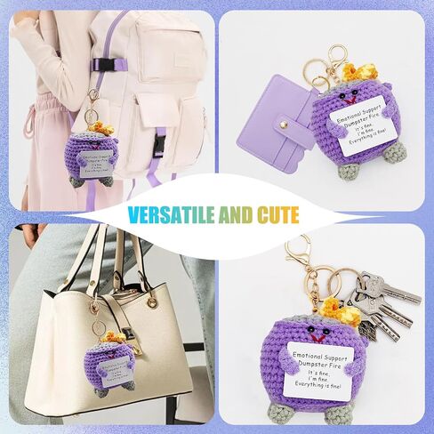 Emotional Support Dumpster Fire Crochet Keychains, Cute Keychain, Emotional Support Crochet Dumpster Fire Keychain in Saudi Arabia