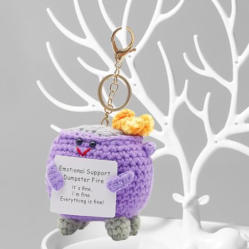 Emotional Support Dumpster Fire Crochet Keychains, Cute Keychain, Emotional Support Crochet Dumpster Fire Keychain in Saudi Arabia