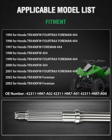 SCITOO ATV استبدال محور العجلة الخلفية لهوندا فورمان 400 450 فورتراكس فورمان 400 42311-HM7-A02 1995-2004 in Saudi Arabia