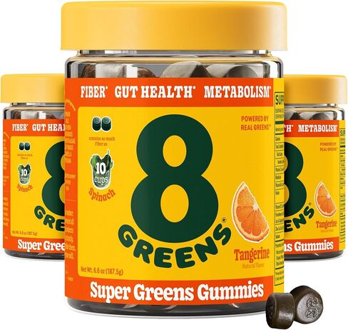 8Greens Daily Fiber Super Greens Gummies - Tangerine Flavor: Boost Immune System & Digestive Health with 8 Real Greens - Non-GMO Formula, Chewables, 50 Vegan Gummies, Pack of 2 in Saudi Arabia