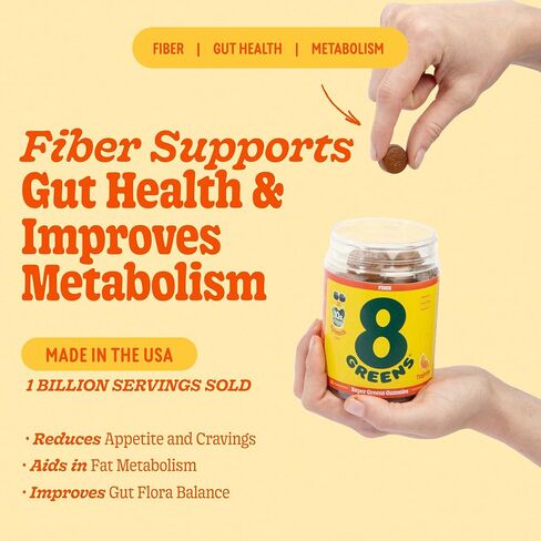8Greens Daily Fiber Super Greens Gummies - Tangerine Flavor: Boost Immune System & Digestive Health with 8 Real Greens - Non-GMO Formula, Chewables, 50 Vegan Gummies, Pack of 2 in Saudi Arabia