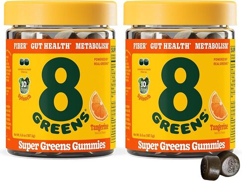 8Greens Daily Fiber Super Greens Gummies - Tangerine Flavor: Boost Immune System & Digestive Health with 8 Real Greens - Non-GMO Formula, Chewables, 50 Vegan Gummies, Pack of 2 in Saudi Arabia