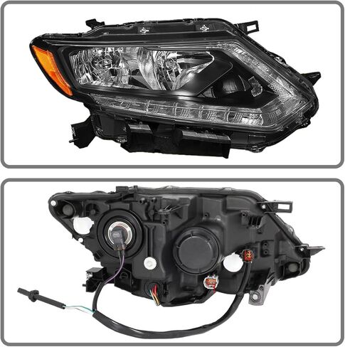 مناسب لمصابيح Nissan Rogue الأمامية 2014 2015 2016 مع LED DRL، متوافق مع المصابيح الأمامية الهالوجين 14-16 Rogue من الكروم، غطاء بديل للسائق من جانب الركاب بدون مصابيح in Kuwait