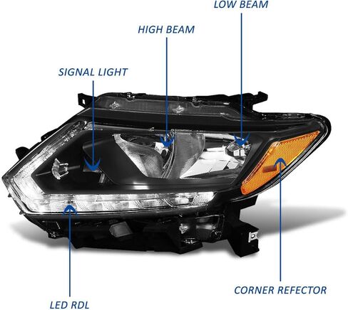 مناسب لمصابيح Nissan Rogue الأمامية 2014 2015 2016 مع LED DRL، متوافق مع المصابيح الأمامية الهالوجين 14-16 Rogue من الكروم، غطاء بديل للسائق من جانب الركاب بدون مصابيح in Kuwait