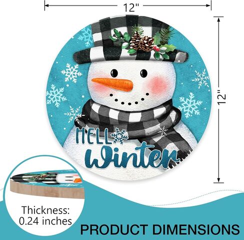 Deroro Hello Winter Snowman Blue Front Door Sign, Buffalo Plaid Check Snowflakes Wood Door Hanger Outdoor Outside Porch Decor, Christmas Holiday Seasonal Wooden Wreath Indoor Wall Hanging Decoration in Saudi Arabia