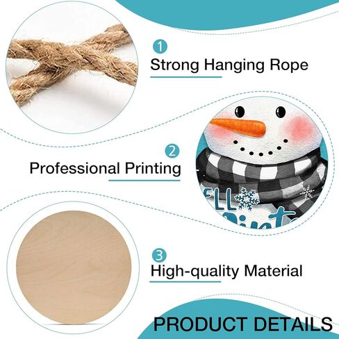 Deroro Hello Winter Snowman Blue Front Door Sign, Buffalo Plaid Check Snowflakes Wood Door Hanger Outdoor Outside Porch Decor, Christmas Holiday Seasonal Wooden Wreath Indoor Wall Hanging Decoration in Saudi Arabia