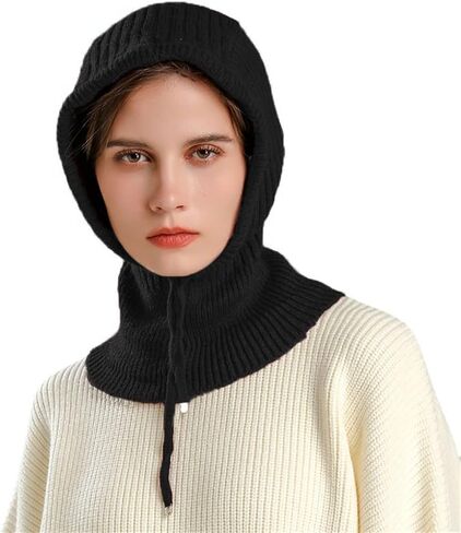 Knitted Hooded Scarf Hat Winter Balaclava Thermal Neck Gaiters Neck Warmer Adjustable Scarf for Men Women in Kuwait