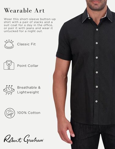 Robert Graham Mens Windsor 2 Short Sleeve Woven Button Down Shirt in Saudi Arabia