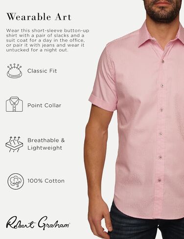 Robert Graham Mens Windsor 2 Short Sleeve Woven Button Down Shirt in Saudi Arabia