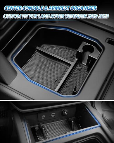 منظم وحدة التحكم المركزية قطعتين من Karltys لملحقات Land Rover Defender 2020-2025 90 110 130 (ليس لإصدار الثلاجة)، صينية وحدة تحكم وسطية ABS متينة وصينية إدخال صندوق تخزين مسند الذراع in Kuwait