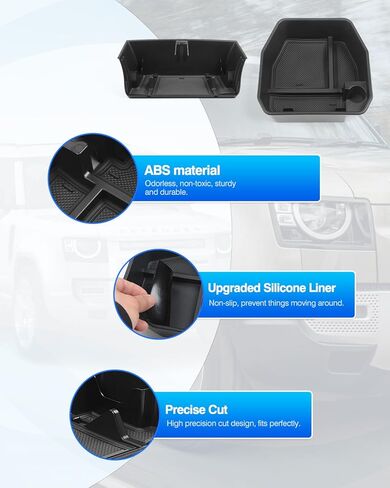 منظم وحدة التحكم المركزية قطعتين من Karltys لملحقات Land Rover Defender 2020-2025 90 110 130 (ليس لإصدار الثلاجة)، صينية وحدة تحكم وسطية ABS متينة وصينية إدخال صندوق تخزين مسند الذراع in Kuwait