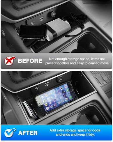 منظم وحدة التحكم المركزية قطعتين من Karltys لملحقات Land Rover Defender 2020-2025 90 110 130 (ليس لإصدار الثلاجة)، صينية وحدة تحكم وسطية ABS متينة وصينية إدخال صندوق تخزين مسند الذراع in Kuwait