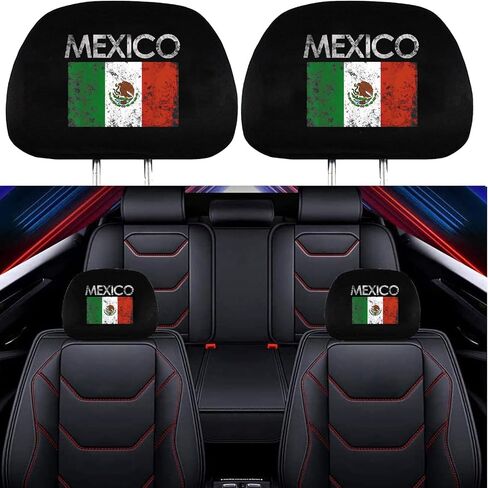 2 Pack Headrest Covers for Vintage Mexico Mexican Flag, Soft Black Fabric Head Rest Cover Universal Fit to All Car/Truck Models in Saudi Arabia
