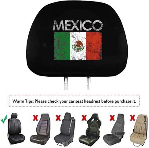 2 Pack Headrest Covers for Vintage Mexico Mexican Flag, Soft Black Fabric Head Rest Cover Universal Fit to All Car/Truck Models in Saudi Arabia