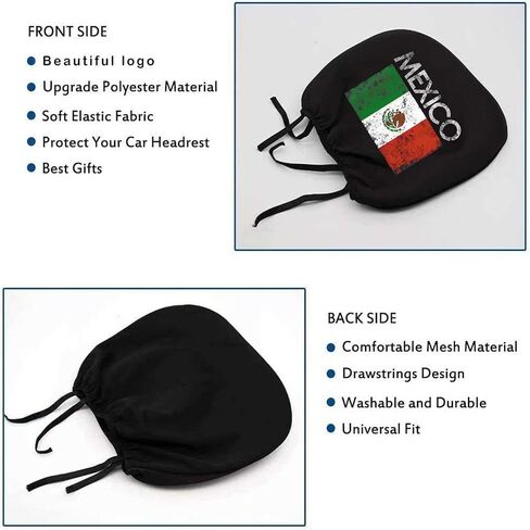 2 Pack Headrest Covers for Vintage Mexico Mexican Flag, Soft Black Fabric Head Rest Cover Universal Fit to All Car/Truck Models in Saudi Arabia