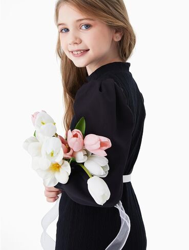 فستان PATPAT Gilrs للخريف والشتاء منسوج بودي كورن برقبة وهمية وأكمام طويلة وأكمام طويلة بحزام فستان قصير من 4 إلى 12 سنة in Kuwait