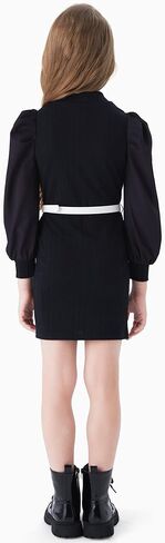 فستان PATPAT Gilrs للخريف والشتاء منسوج بودي كورن برقبة وهمية وأكمام طويلة وأكمام طويلة بحزام فستان قصير من 4 إلى 12 سنة in Kuwait